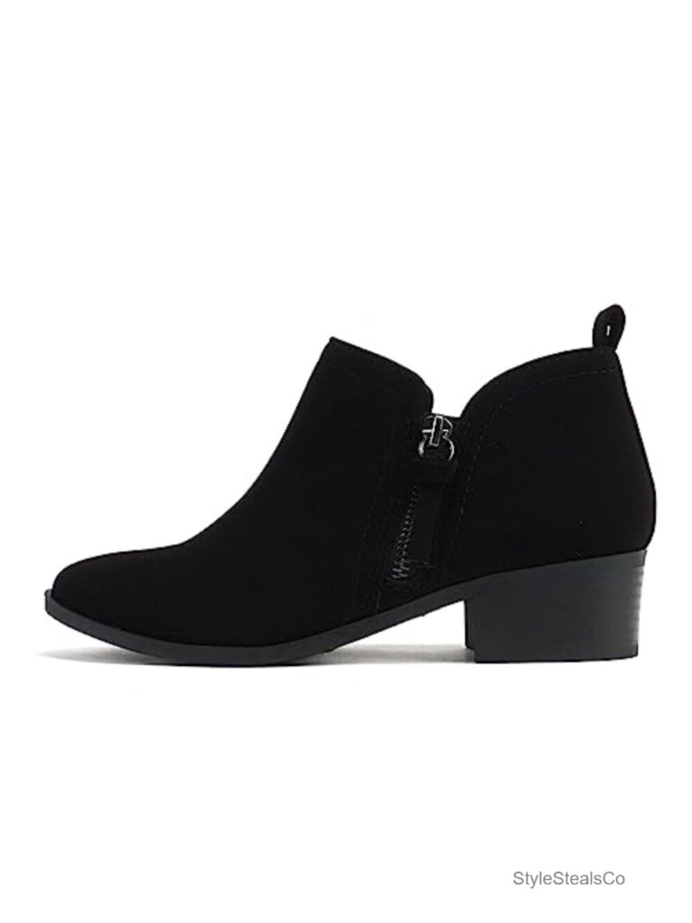 Womens Round Toe Ankle Bootie with Elastic Gore and Side Zipper - Low Heel